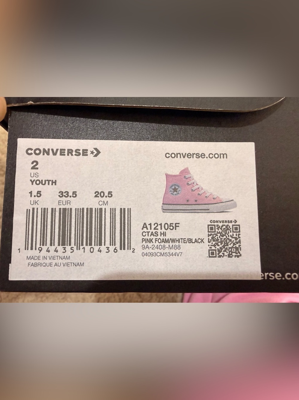 Converse Chuck Taylor All Star High-Top Sneaker - Little Kid - Pink Foam size 2 - Picture 9 of 12